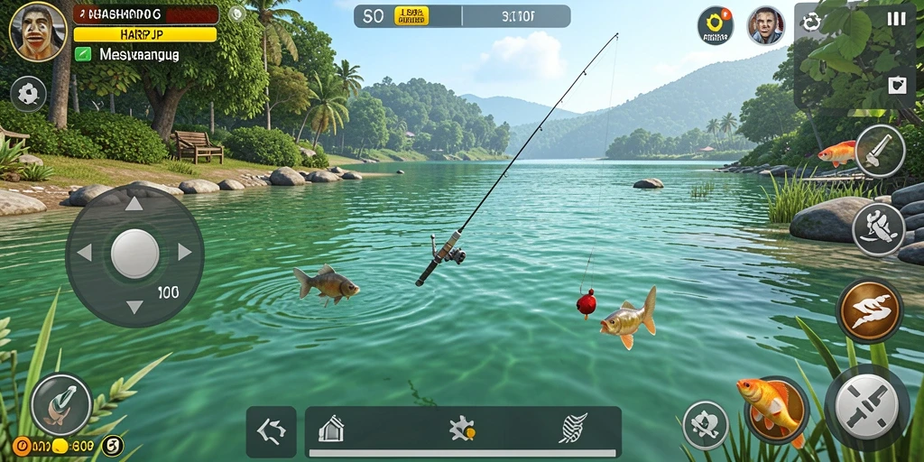 Screenshot gameplay HARAPJP dengan aksi memancing yang seru.