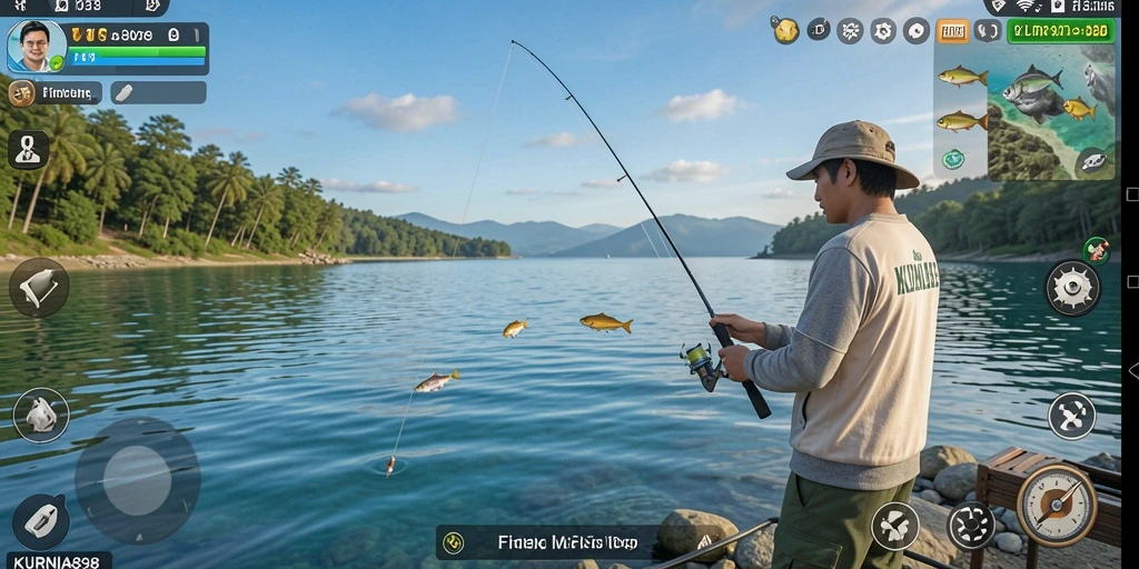 Screenshot menampilkan gameplay seru KURNIA898 dengan aksi memancing yang mendebarkan.