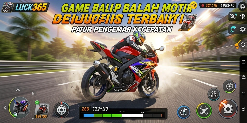 Tangkapan layar gameplay LUCK365 menampilkan aksi balap motor yang intens.