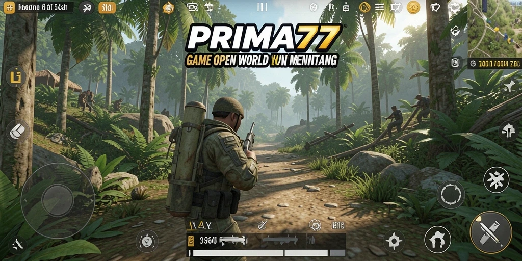 Screenshot gameplay PRIMA77 menunjukkan keindahan dunia Open World yang luas.