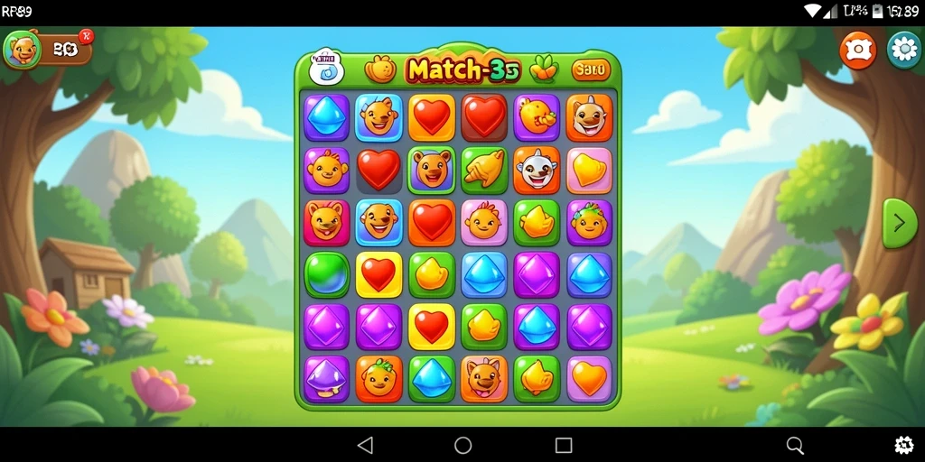 Tampilan gameplay seru di RR89 dengan mekanisme Match-3 yang menantang.